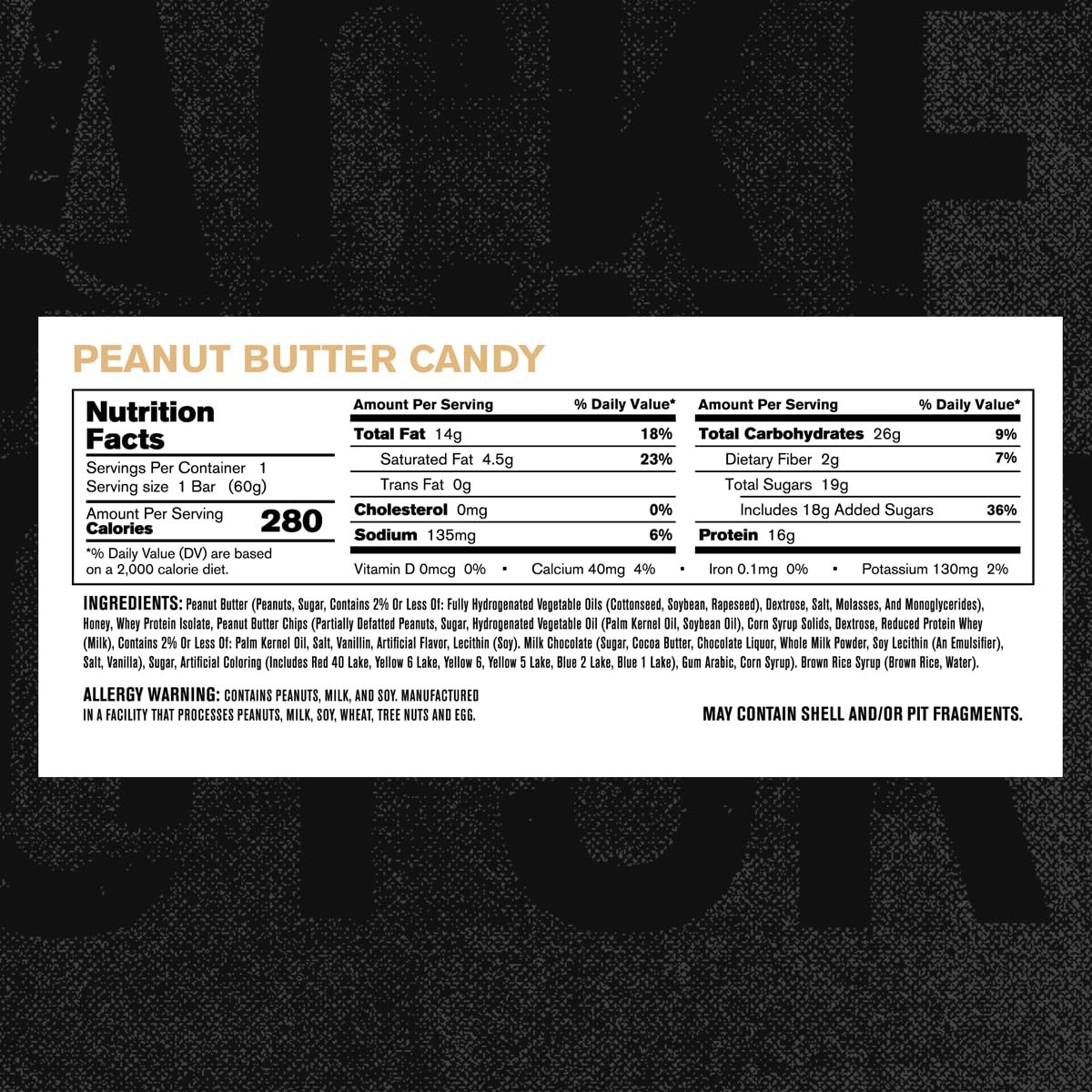 Jacked Factory Authentic Bar protein isolate label, emphasizing 16g whey protein per bar.