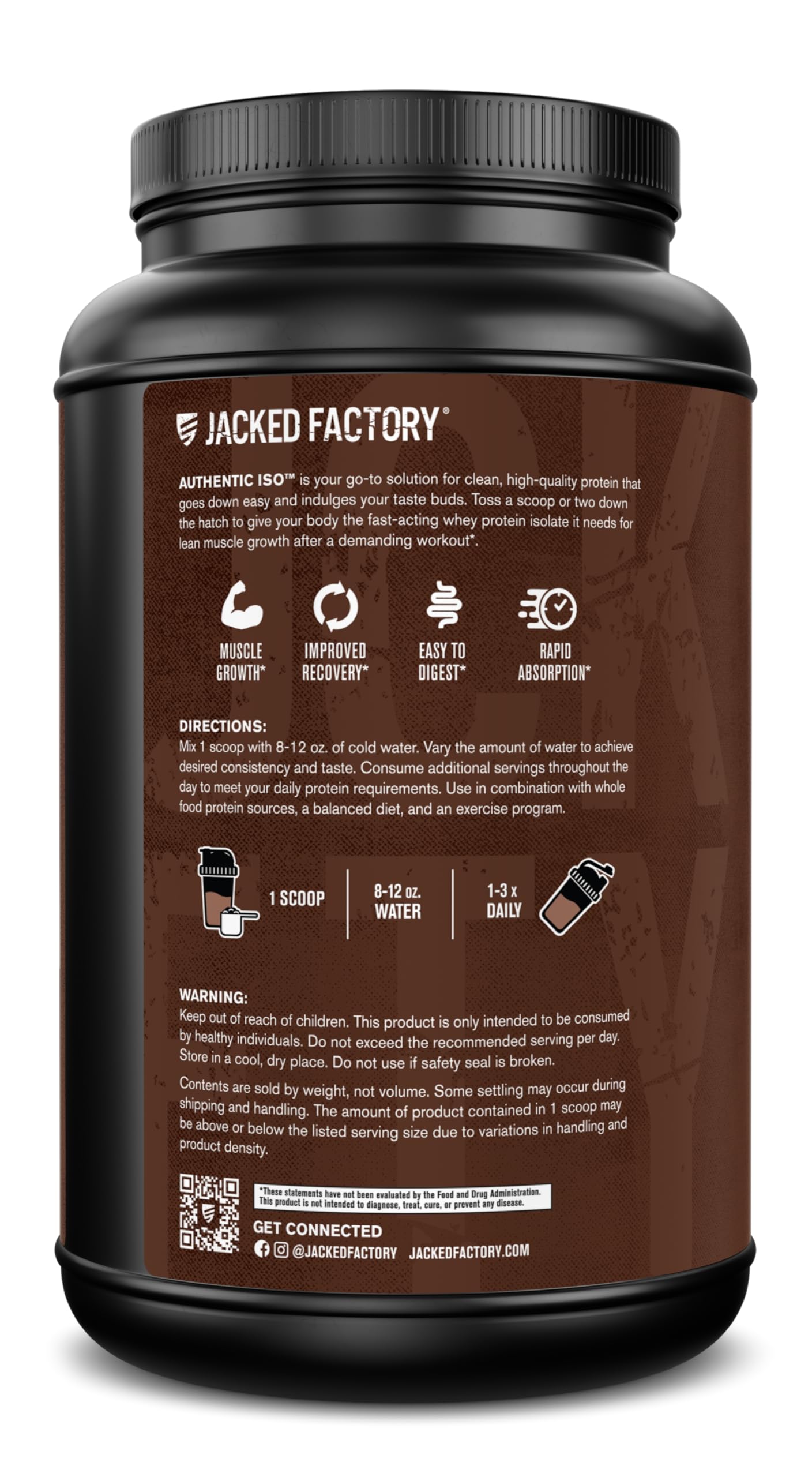 Dark chocolate flavored whey powder suggesting tasty, low-fat protein option