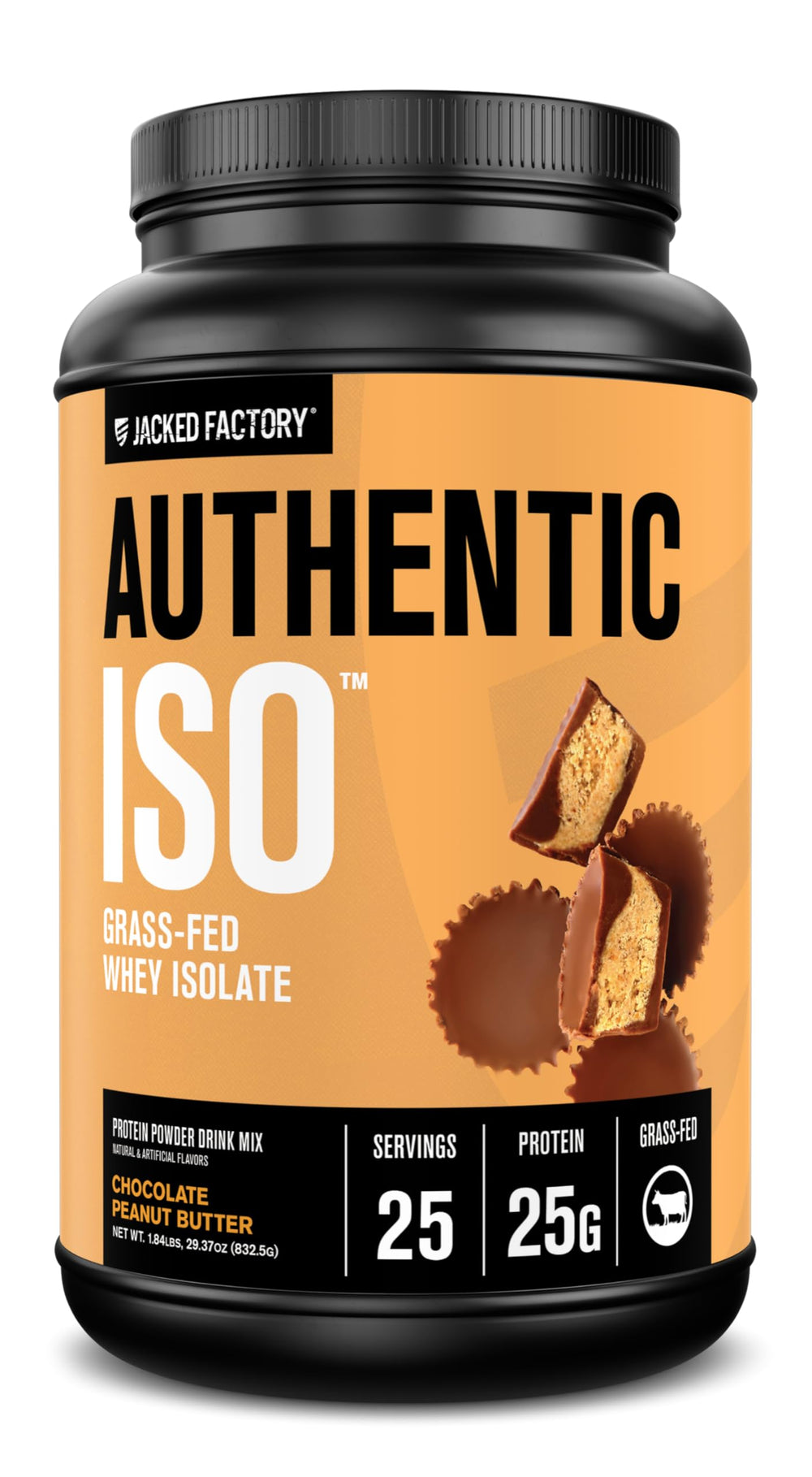 Jacked Factory Authentic ISO grass-fed whey bottle pour shows clean protein delivery after workouts.