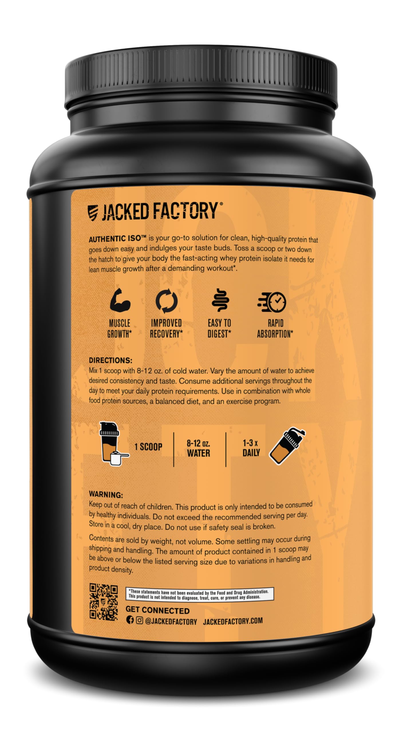 Jacked Factory Authentic ISO chocolate peanut butter flavor blends smoothly and satisfies cravings.