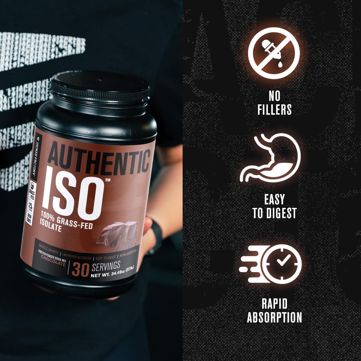 Jacked Factory Authentic ISO Whey Chocolate glass with mix demonstrates easy hydration