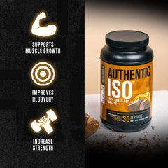 Jacked Factory Authentic ISO whey chocolate peanut butter shake ready to blend.