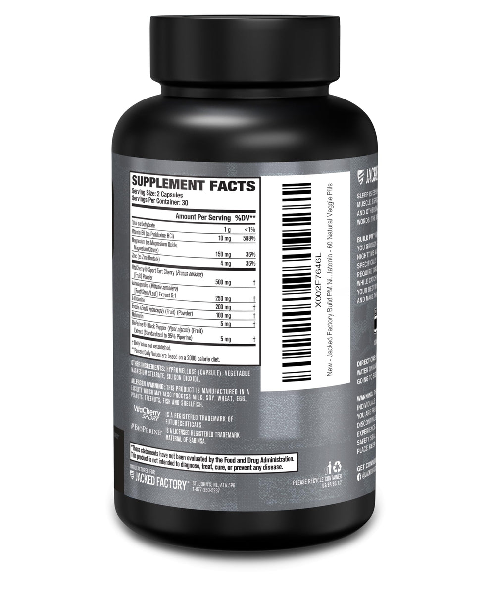 Jacked Factory Build PM post-workout recovery scene hints at overnight muscle support.