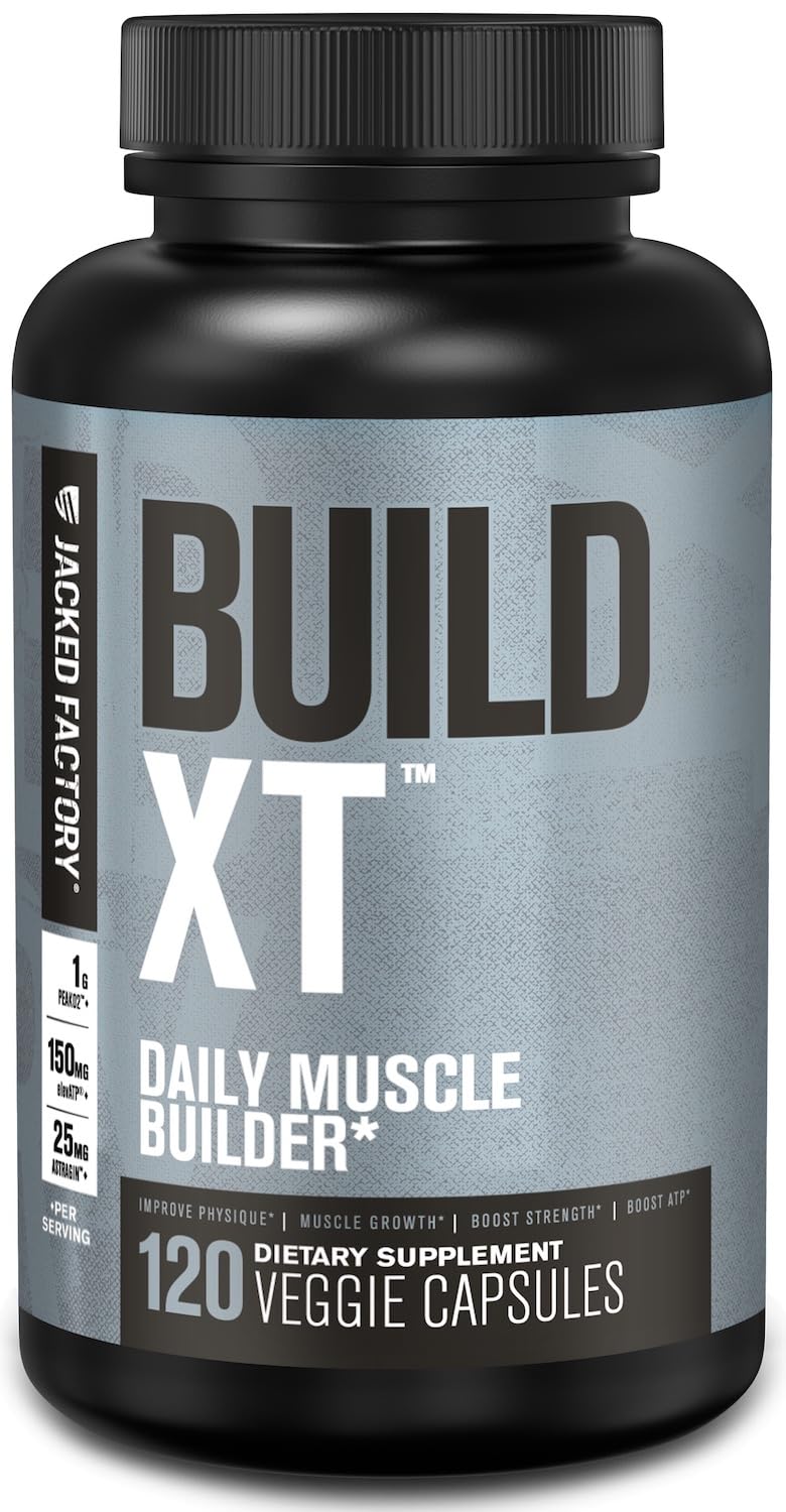 Jacked Factory Build-XT bottle with capsules for daily muscle support.