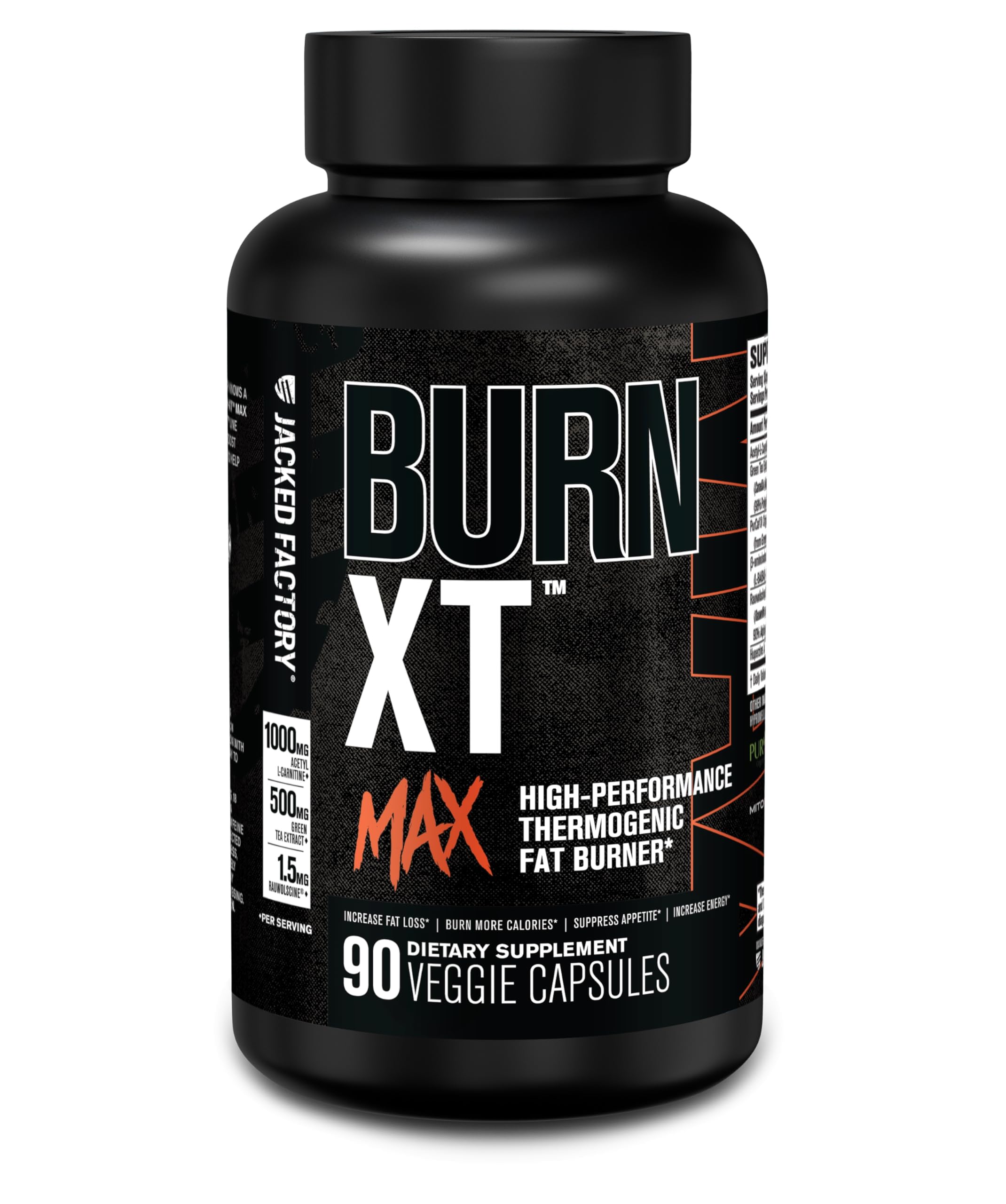 Jacked Factory Burn-XT Max bottle on a clean counter indicating daily energy support.