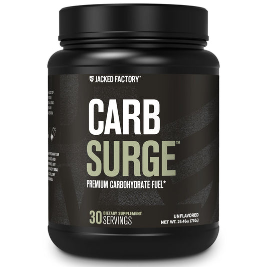 Jacked Factory Carb Surge bottle being poured for quick intra-workout energy