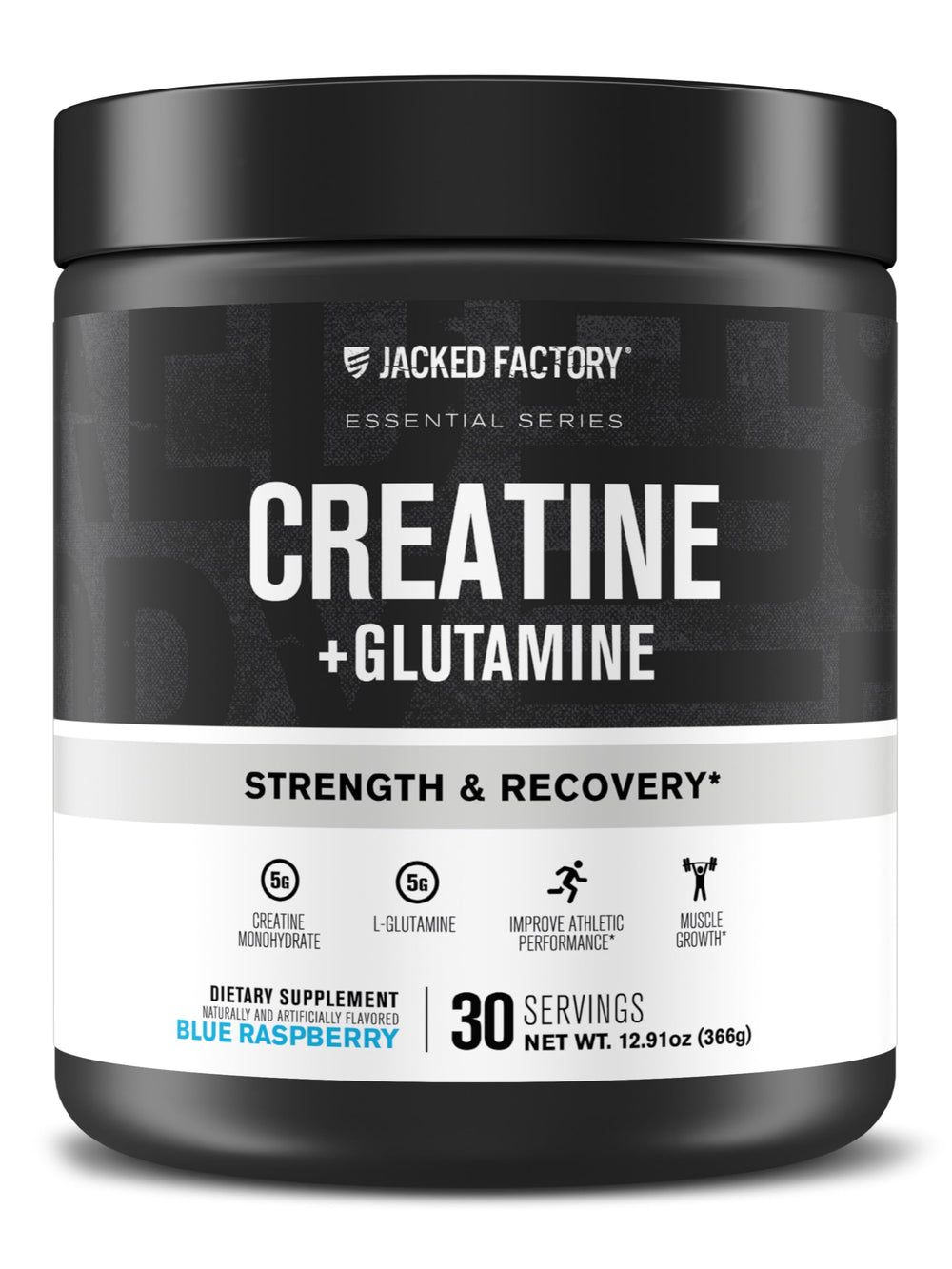 Jacked Factory Creatine + Glutamine blue raspberry tub aiding muscle recovery