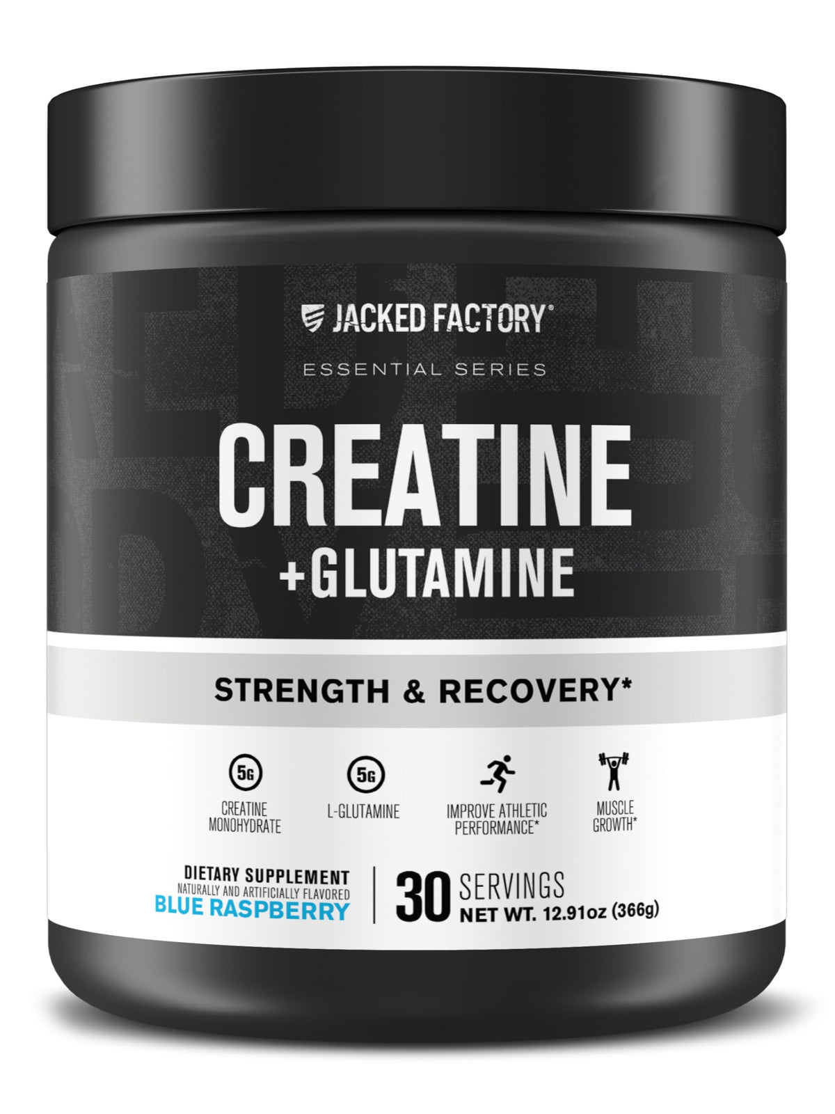 Jacked Factory Creatine + Glutamine blue raspberry tub aiding muscle recovery
