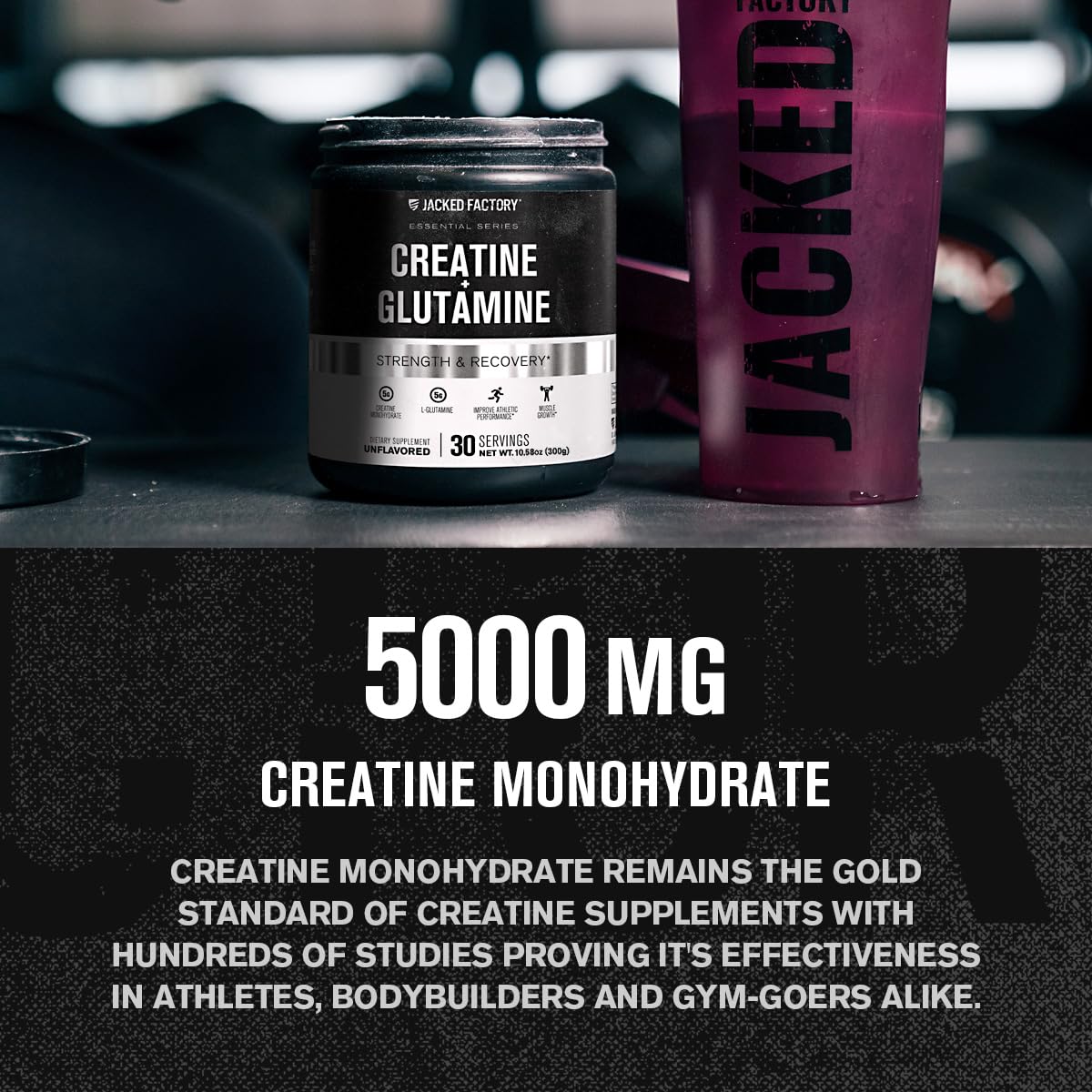 Close-up of Jacked Factory label showing creatine and glutamine