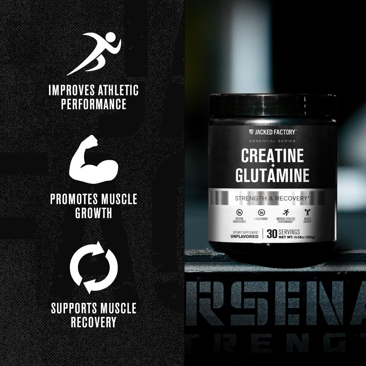 Pouring Jacked Factory Creatine Glutamine into shaker