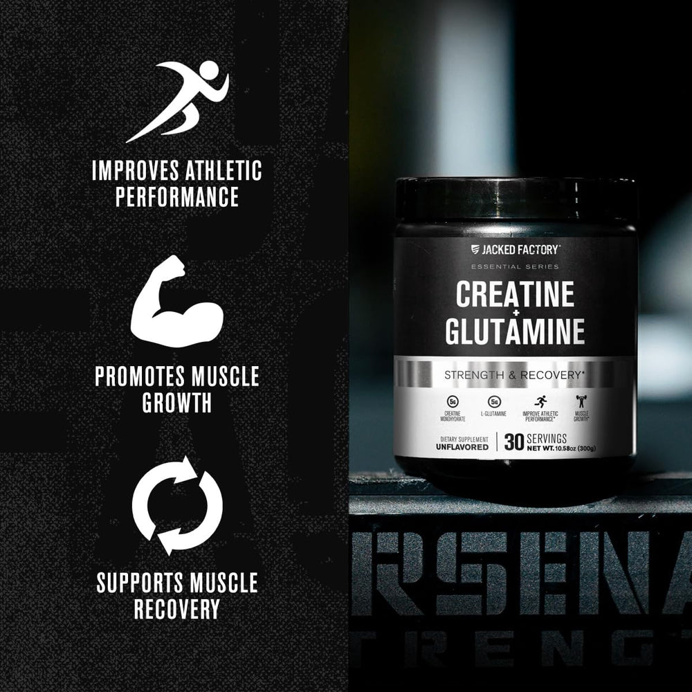 Pouring Jacked Factory Creatine Glutamine into shaker