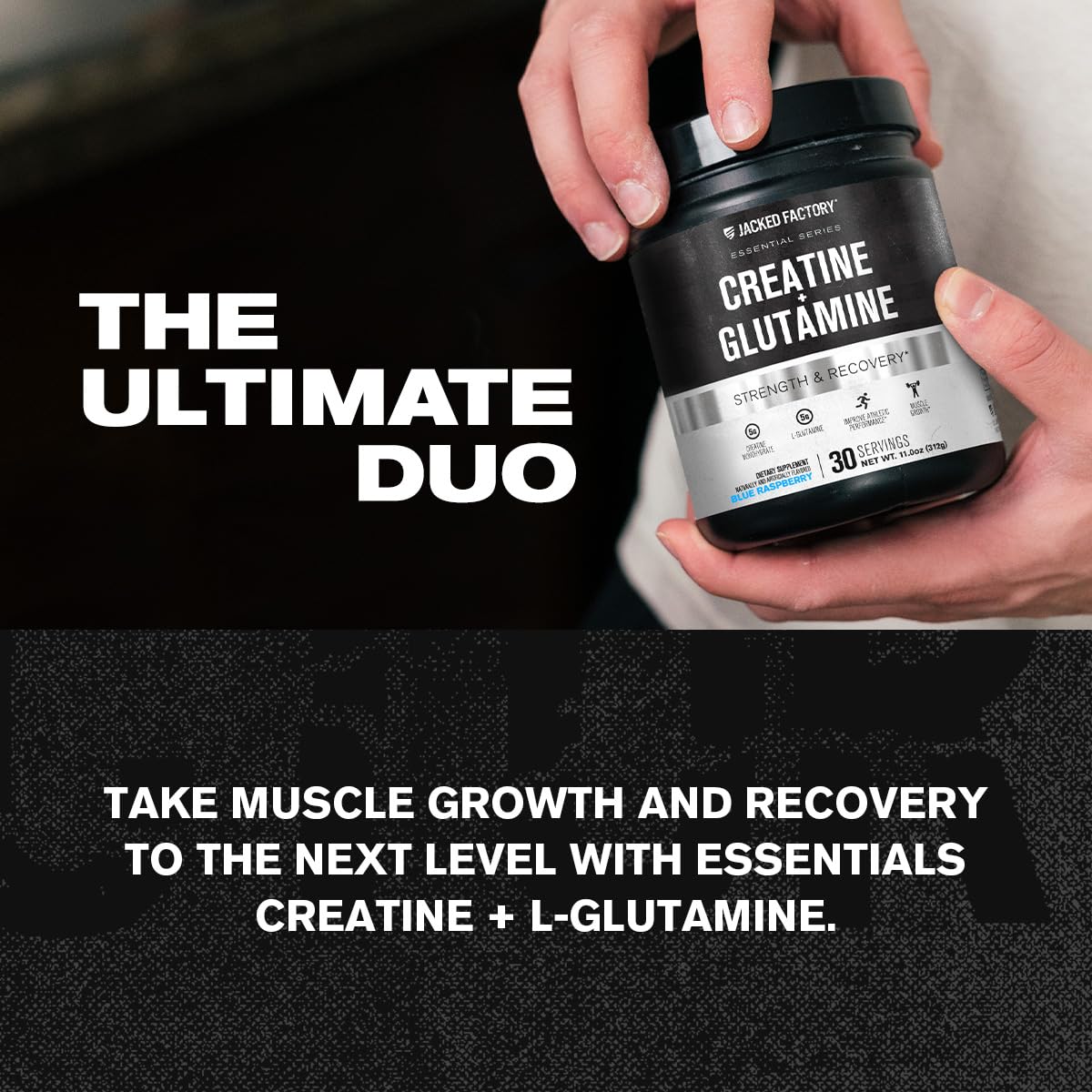 Jacked Factory Creatine + Glutamine powder scoop for easy pre-workout mix