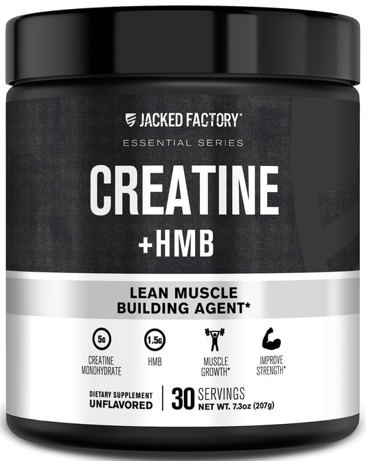 Jacked Factory Creatine HMB powder bottle with label for workouts