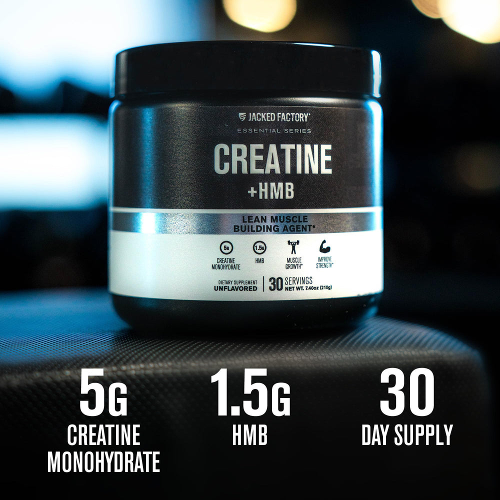 Jacked Factory Creatine HMB powder in a glass with ice for endurance