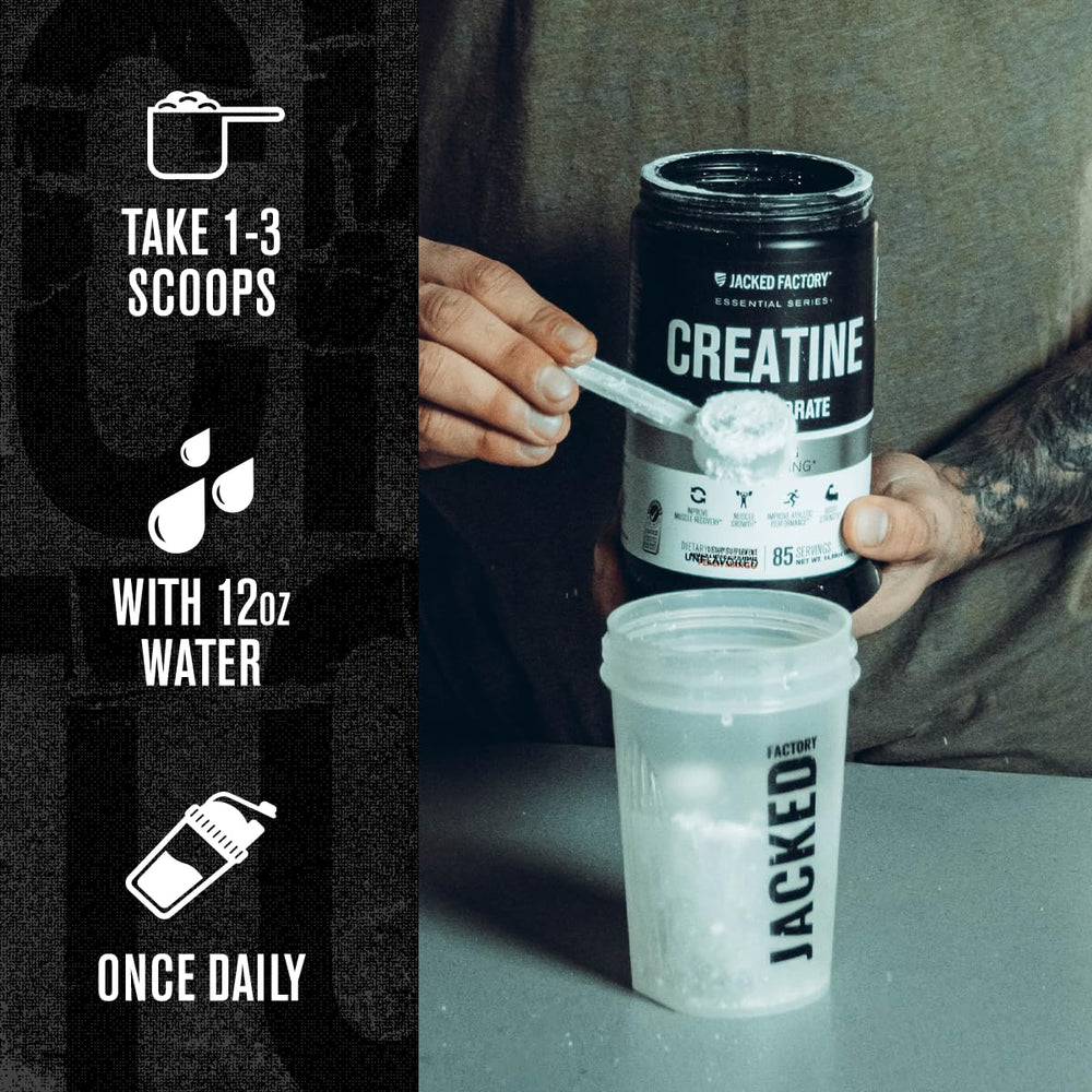 Jacked Factory Creatine Monohydrate scoop included for accurate dosing.