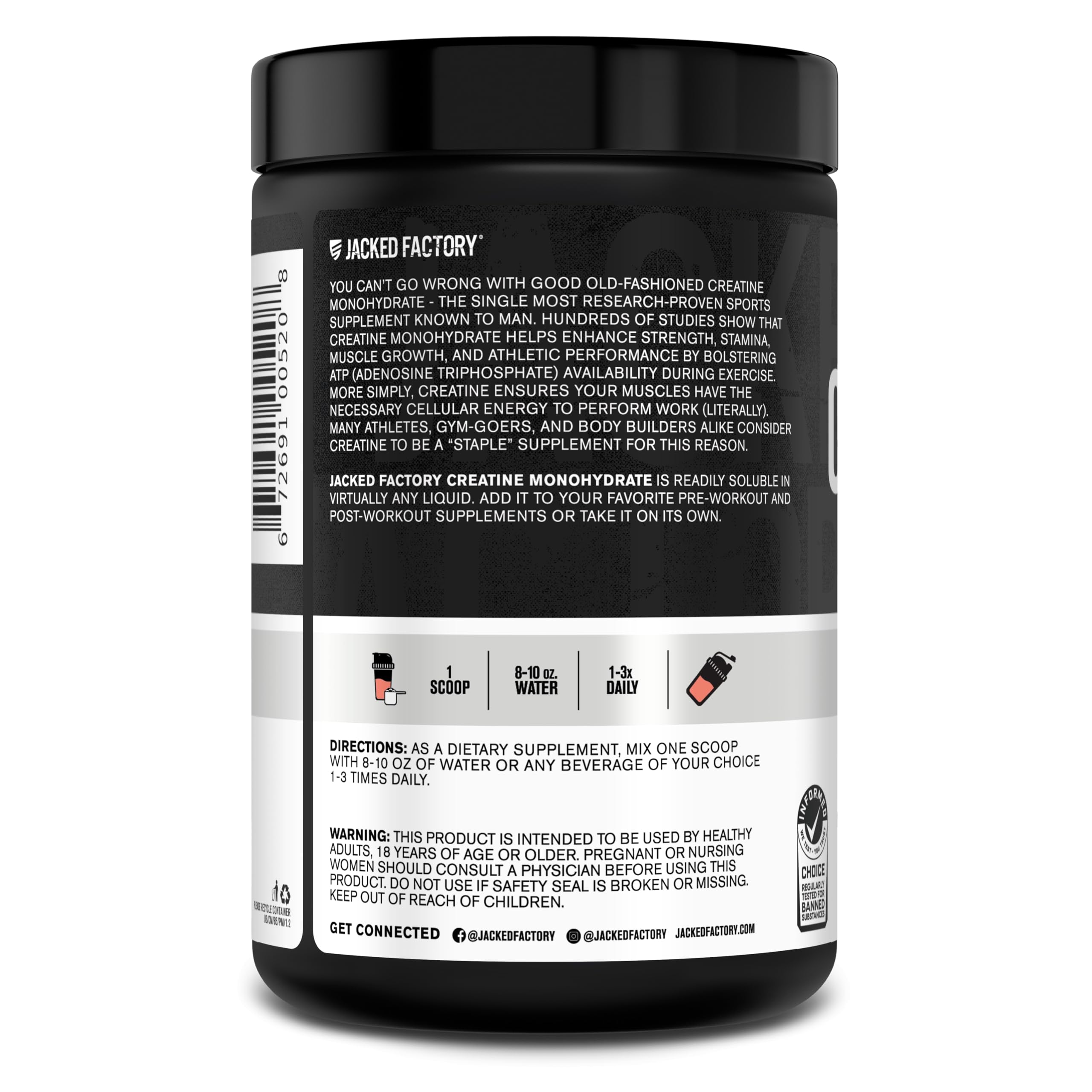 Jacked Factory Creatine Monohydrate being stirred into a drink.