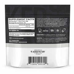 Jacked Factory Creatine stick pack 30 servings box for consistent daily routine.