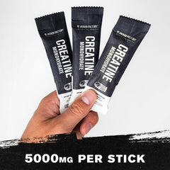Jacked Factory Creatine stick pack dissolving in water for quick mixability.