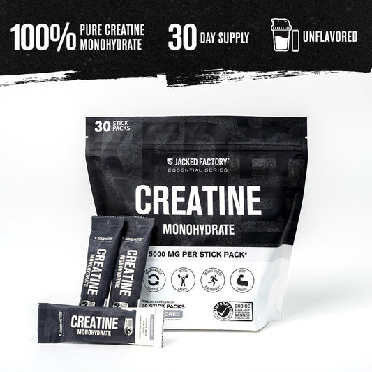 Jacked Factory Creatine stick pack serving, convenient daily dose for training.