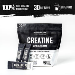 Jacked Factory Creatine stick pack serving, convenient daily dose for training.
