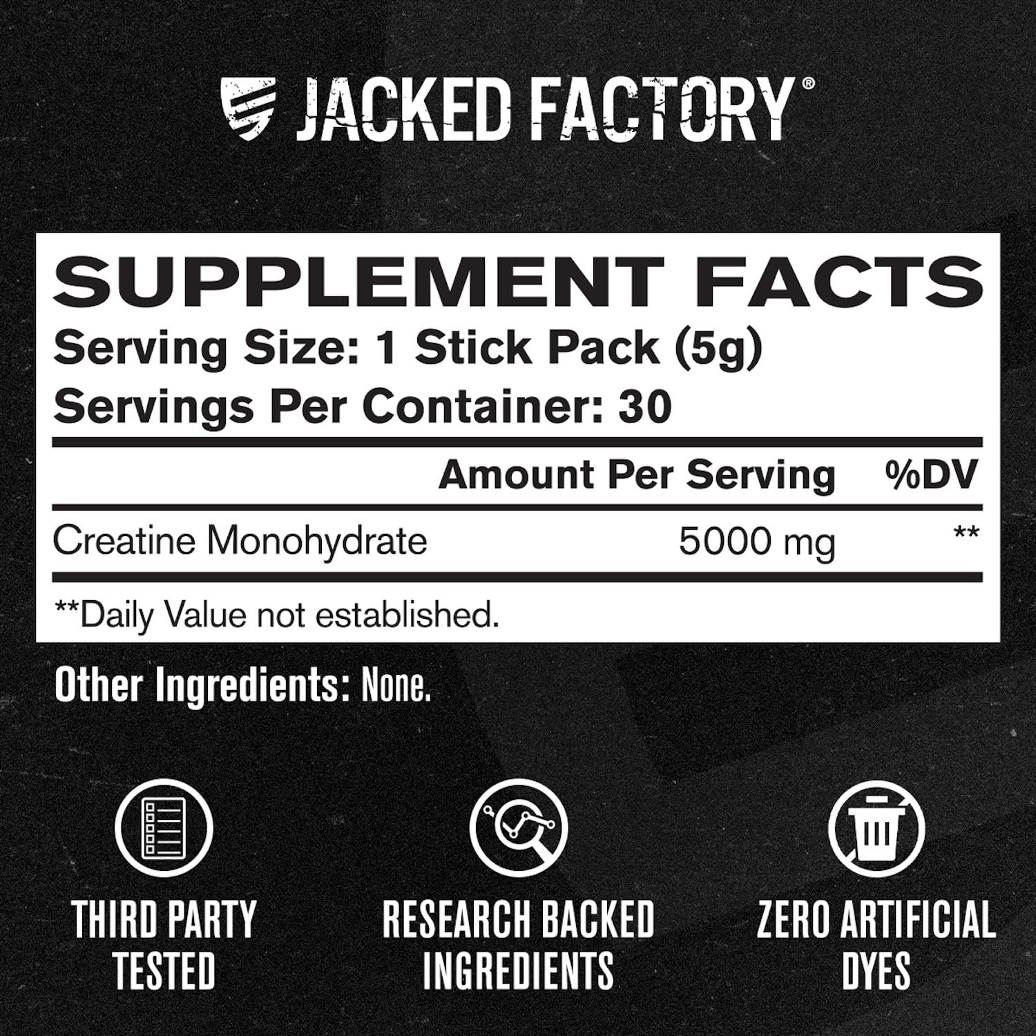 Jacked Factory Creatine stick pack unflavored design for versatile stacking at home.