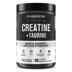 Jacked Factory Creatine + Taurine bottle closed, ready for daily training support.