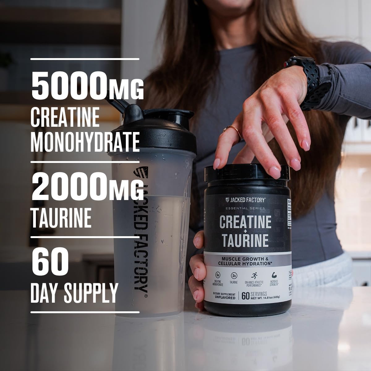 Jacked Factory Creatine + Taurine mixed glass dissolves quickly for hydration.