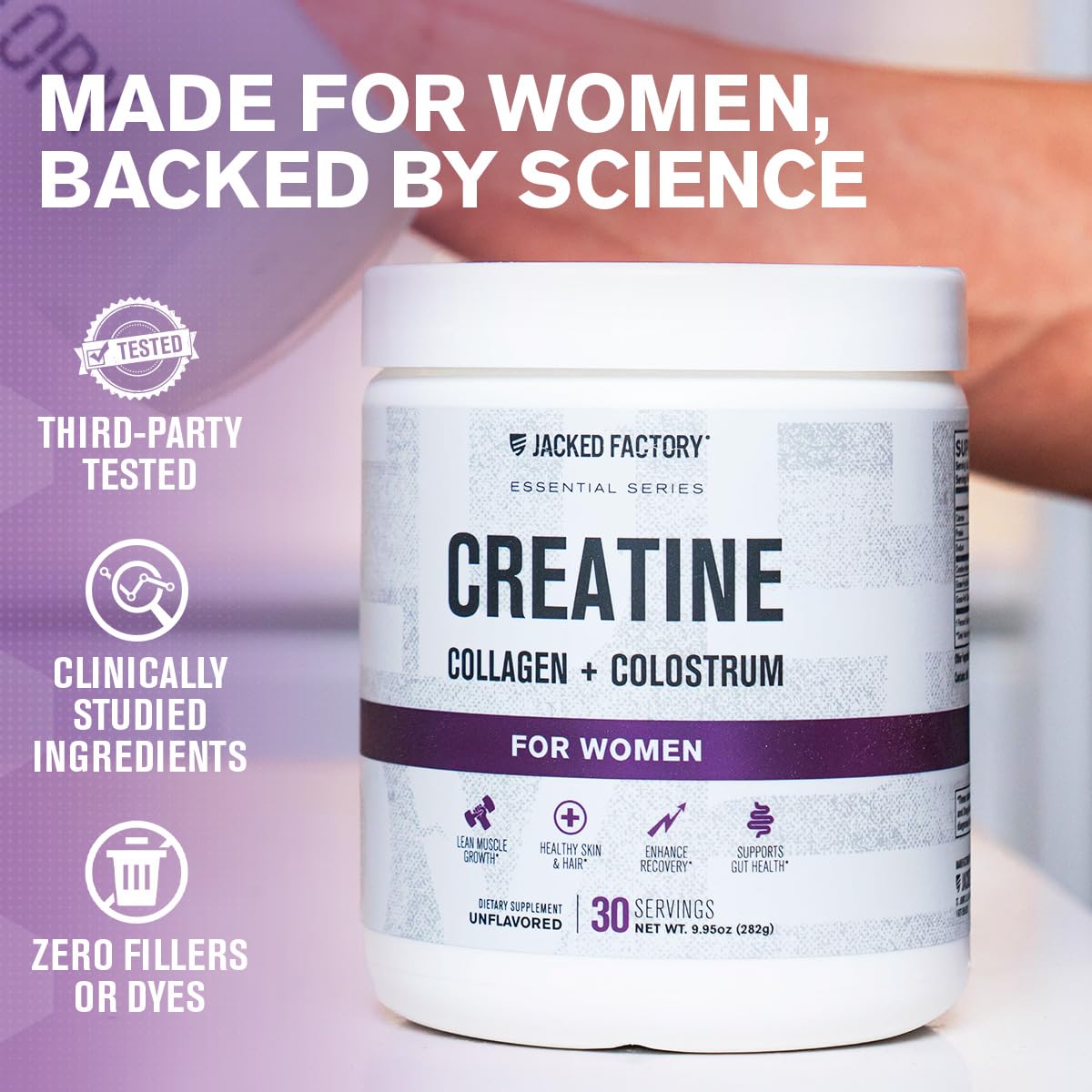 Jacked Factory Creatine Women powder scoop highlighting serving size.