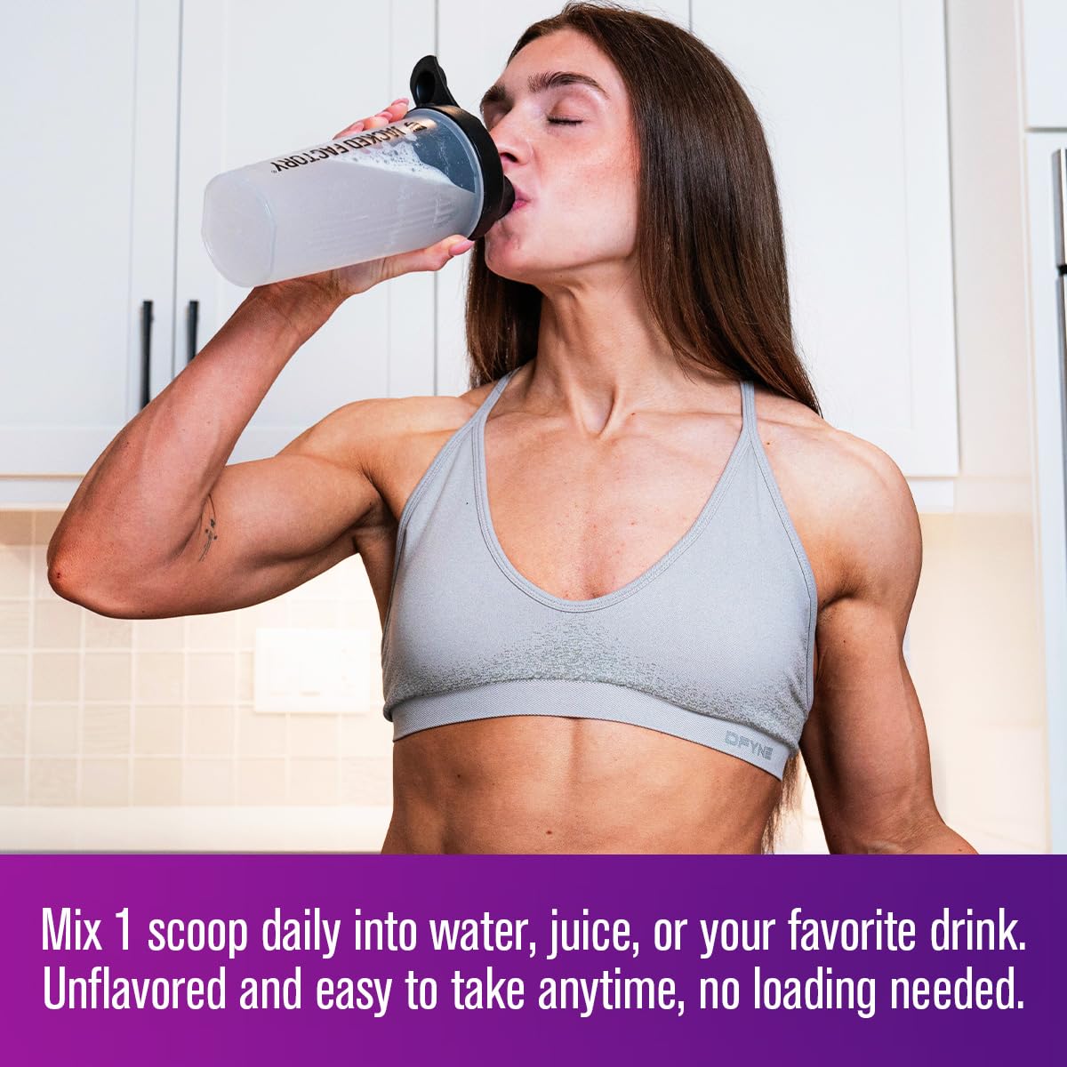 Jacked Factory Creatine Women shaker ready to mix before training.