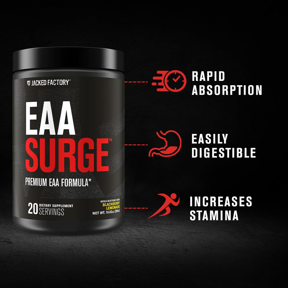 Jacked Factory EAA Surge Amino9 blend close-up showing key amino acids