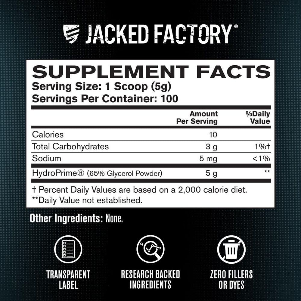 Jacked Factory Glycerol Pump Powder on shelf conveys premium quality and easy accessibility.