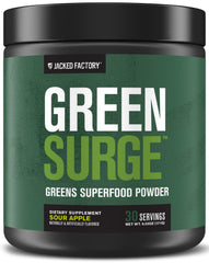 Jacked Factory Green Surge bottle shows keto-friendly greens for daily energy