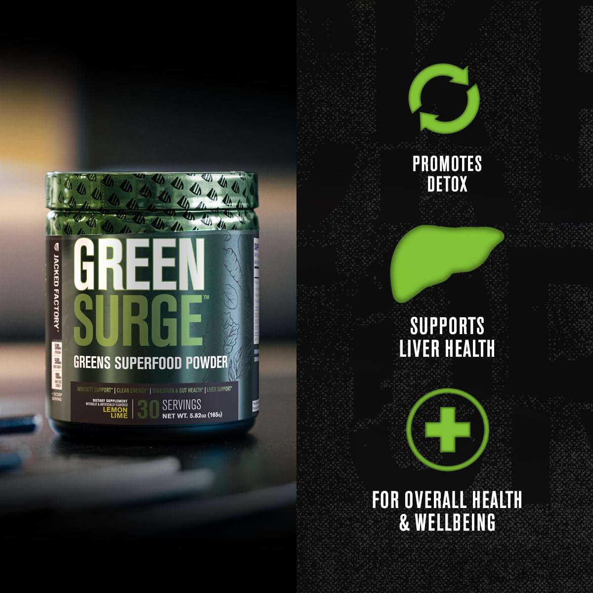 Jacked Factory powder texture close-up highlighting fine organic greens for easy mixing