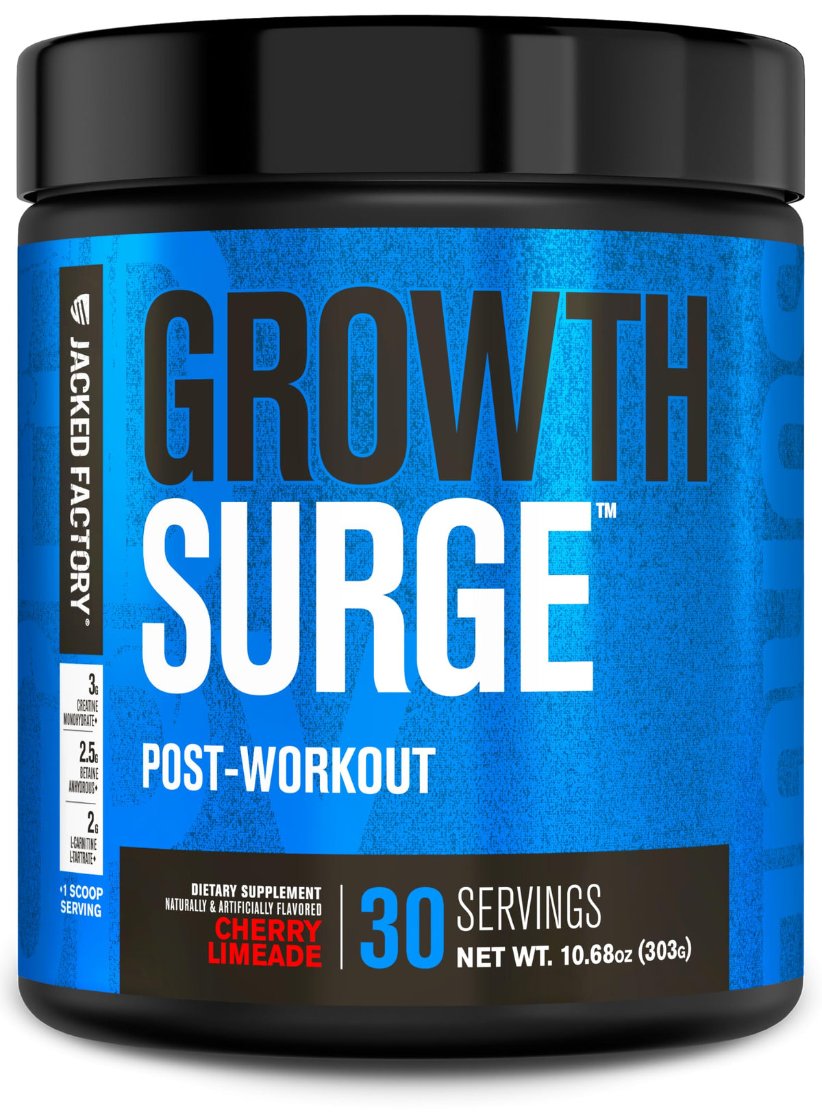 Jacked Factory Growth Surge bottle being poured for post-workout recovery benefits