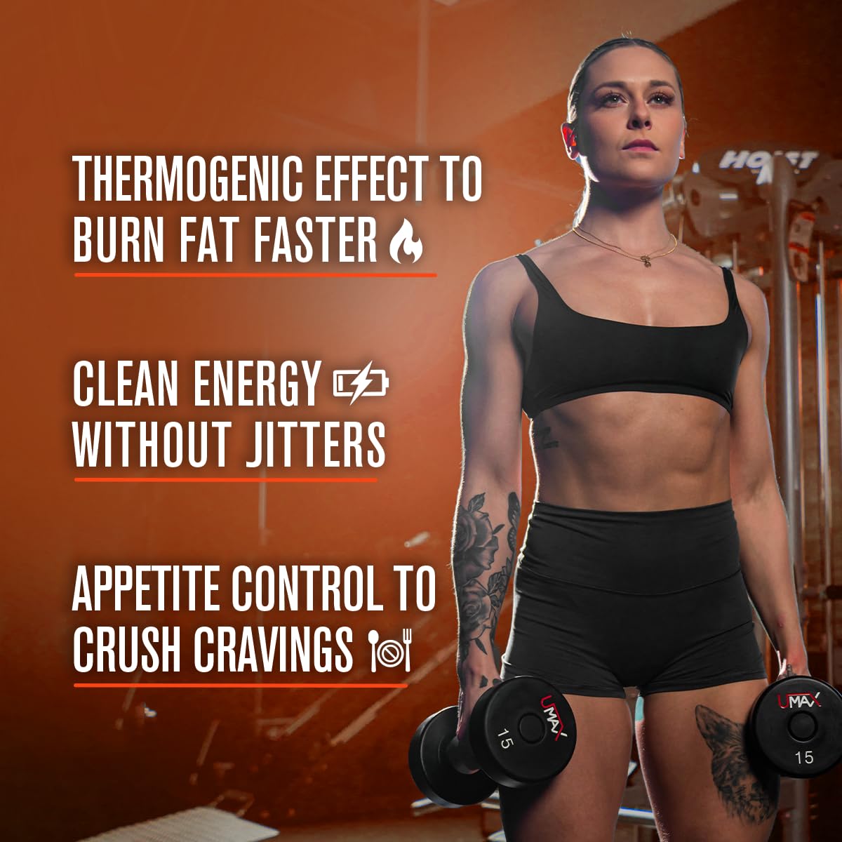 Graphic of key ingredients like Acetyl-L-Carnitine and Green Tea Extract.