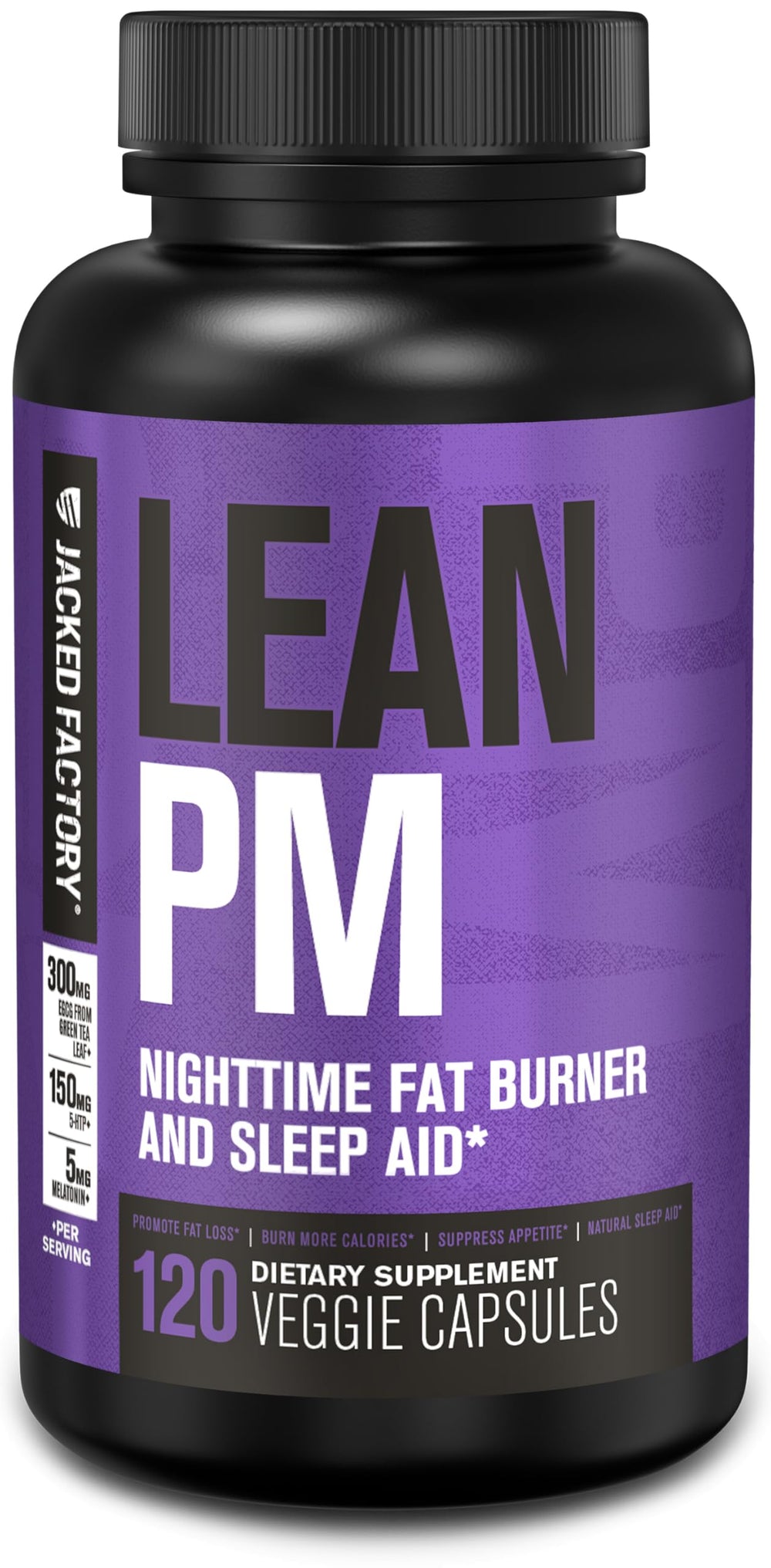 Jacked Factory Lean PM bottle on nightstand for a restful sleep routine