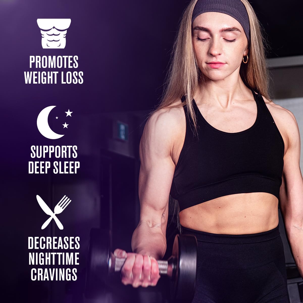 Close-up of Lean PM label highlighting stimulant-free nightly support