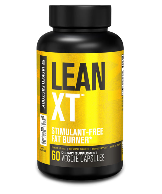 Jacked Factory Lean-XT capsules close-up showing non-stimulant fat burning.