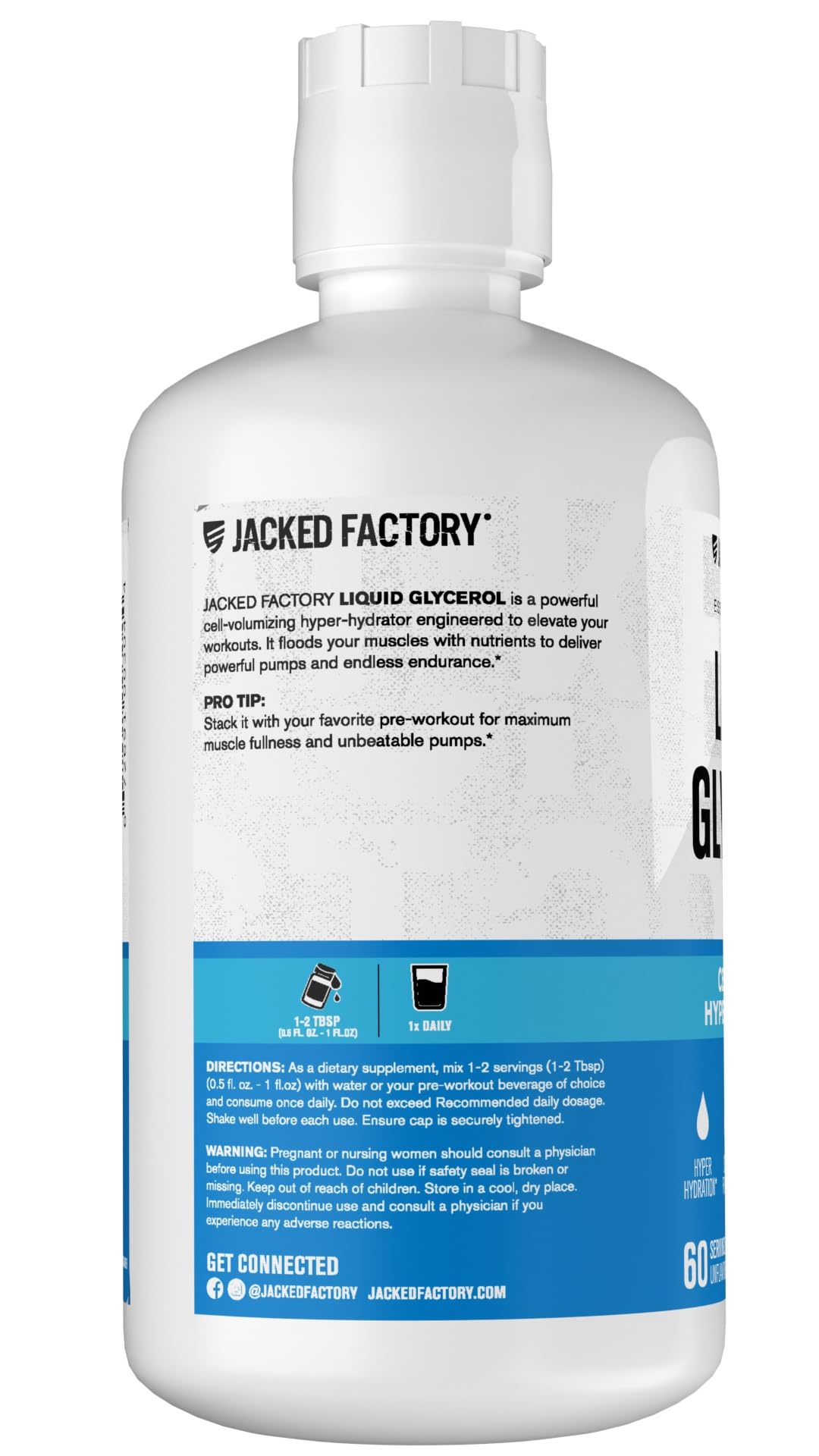 Jacked Factory Liquid Glycerol hero shot with label indicating premium hydration aid