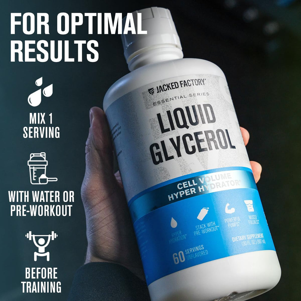 Jacked Factory Liquid Glycerol label close up highlights vegan glycerol in the formula