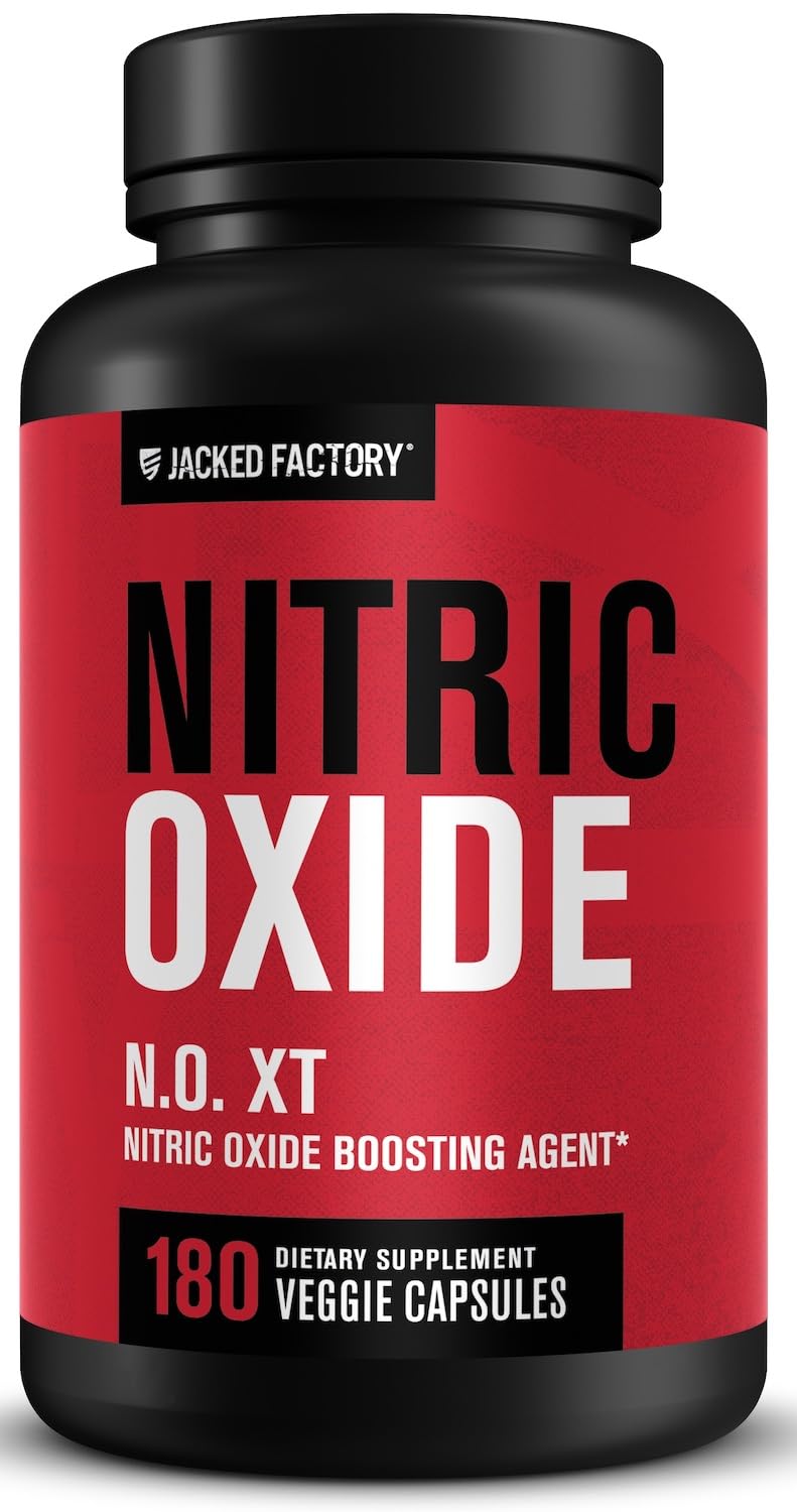 Jacked Factory N.O. XT bottle front highlighting a nitric oxide formula for stronger pumps.
