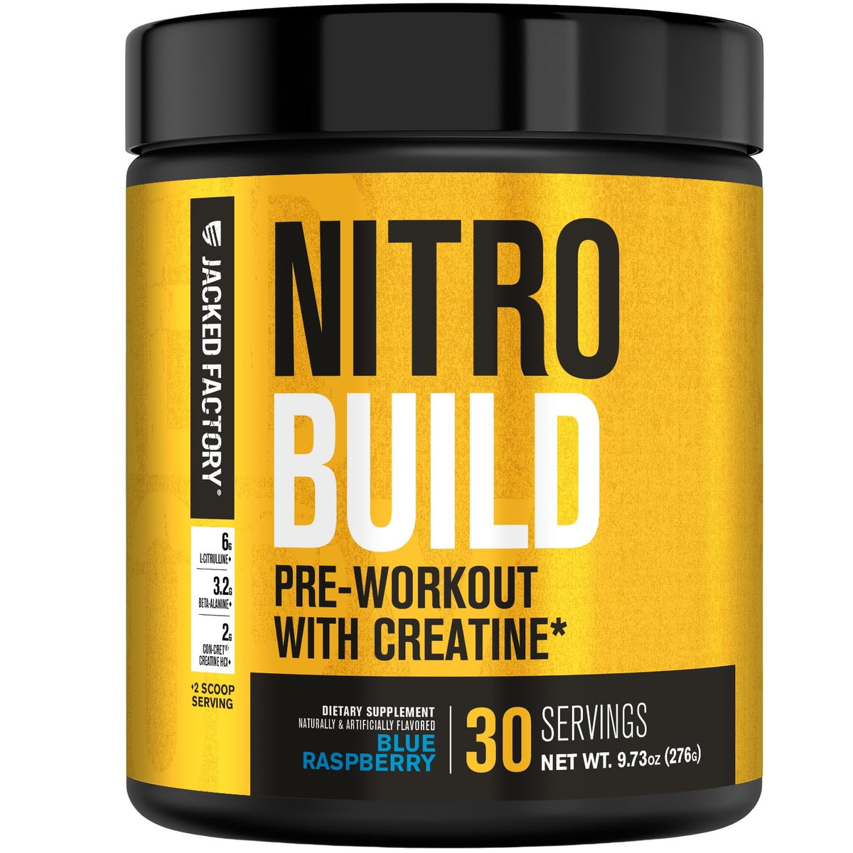 Jacked Factory Nitrosurge Build bottle for convenient pre-workout energy boost.