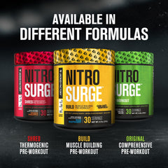 Packaging box of Nitrosurge Build displayed on a gym shelf.