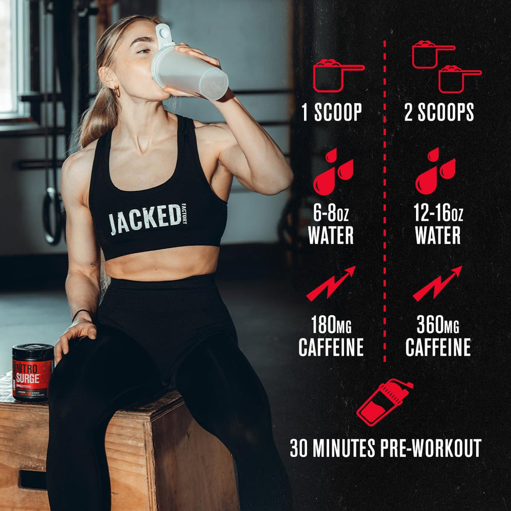 Jacked Factory Nitrosurge Shred shaker with Blueberry Lemonade mix ready to drink