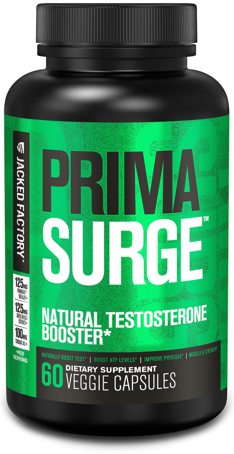 Jacked Factory Primasurge bottle front view for natural vitality support.