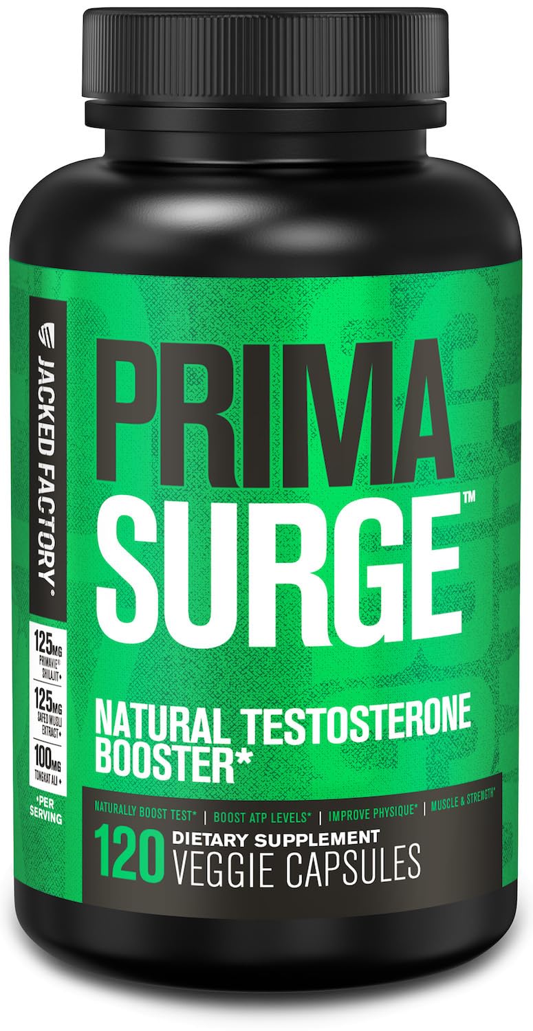 Jacked Factory Primasurge bottle on a gym bench for daily vitality