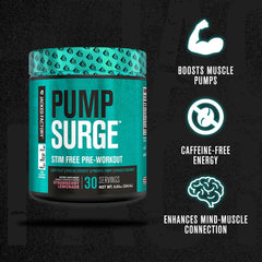 Jacked Factory Pumpsurge label highlighting caffeine-free, nootropic pre-workout benefits
