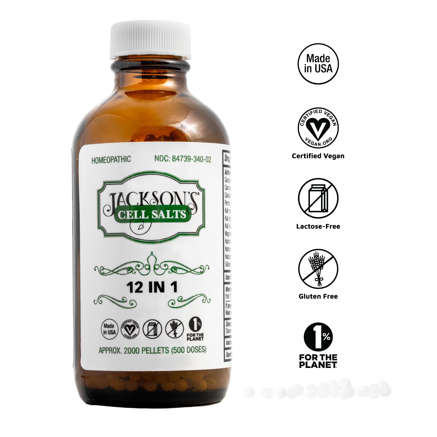 Jackson's 12-in-1 cell salt bottle label close-up highlighting 6X potency.