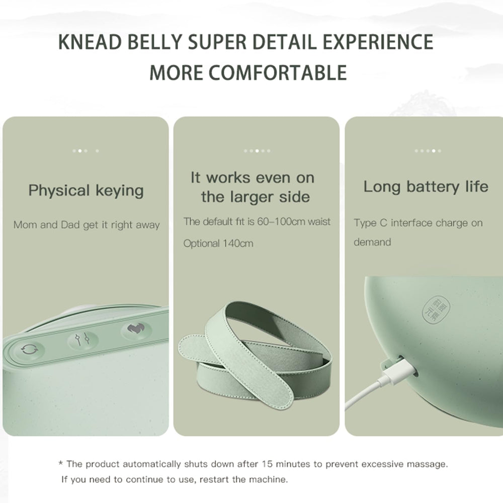 Jade Abdominal Heating Belt showing portable use with rechargeable battery for travel