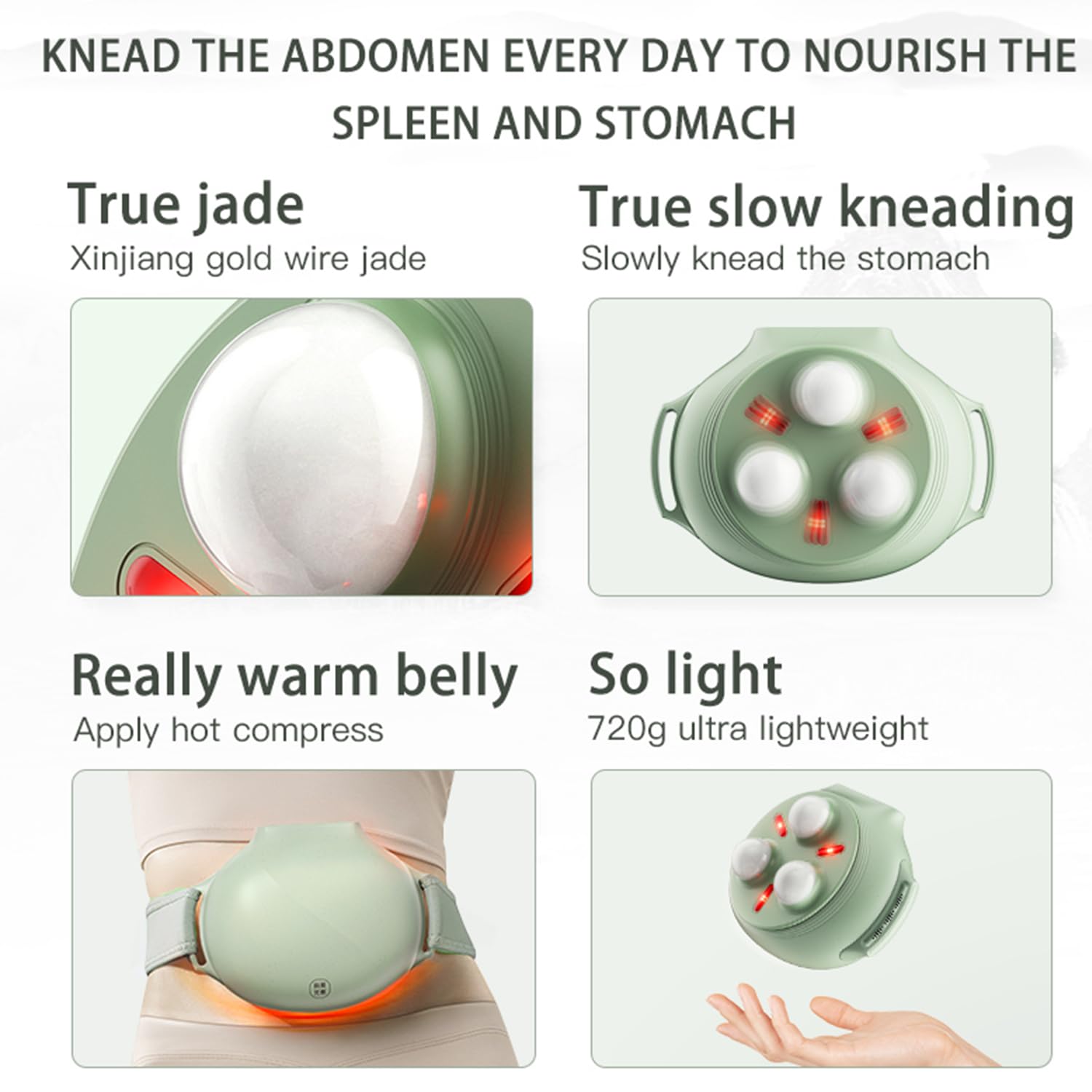 Jade Abdominal Heating Belt wrapped around the waist with soft materials for comfortable wear